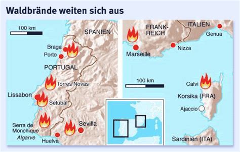 waldbrände portugal aktuell karte